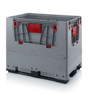 Klappbare Big Box mit 4 Eingriffsklappen KLK 1208K in silbergrau (RAL 7001), 1200 × 800 mm