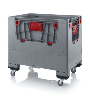 Klappbare Big Box mit 4 Eingriffsklappen KLK 1208R in silbergrau (RAL 7001), 1200 × 800 mm