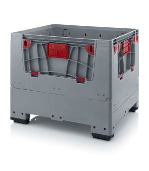 Klappbare Big Box mit 4 Eingriffsklappen KLK 1210 in silbergrau (RAL 7001), 1200 × 1000 mm