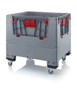 Klappbare Big Box mit 4 Eingriffsklappen KLK 1210R in silbergrau (RAL 7001), 1200 × 1000 mm