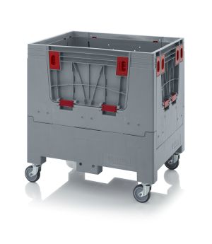 Klappbare Big Box mit 4 Eingriffsklappen KLK 86R in silbergrau (RAL 7001), 800 × 600 mm