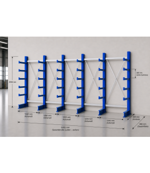 Kragarmregal K1000 Set Einseitig 6 Ständer,2000x500mm, Achsmaß 1250mm