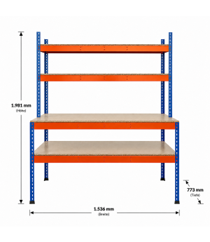 Packtisch Werktisch Z1 SCHULTE Lagertechnik blau/orange 1981/990x1536x773/316 mm