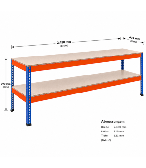 Packtisch Werktisch Z1 SCHULTE Lagertechnik blau/orange 990x2450x621 mm