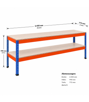Packtisch Werktisch Z1 SCHULTE Lagertechnik blau/orange 990x2450x773 mm