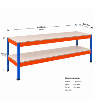 Packtisch Werktisch Z1 SCHULTE Lagertechnik blau/orange 990x2450x926 mm