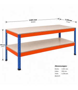 Packtisch Werktisch Z1 SCHULTE Lagertechnik blau/orange 990x1841x1230 mm