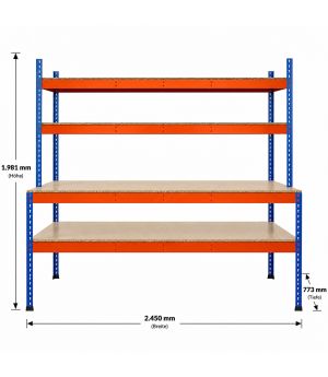 Packtisch Werktisch Z1 SCHULTE Lagertechnik blau/orange 1981/990x2450x773/316 mm