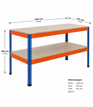 Packtisch Werktisch Z1 SCHULTE Lagertechnik blau/orange 990x1536x621 mm
