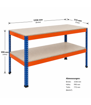 Packtisch Werktisch Z1 SCHULTE Lagertechnik blau/orange 990x1536x773 mm