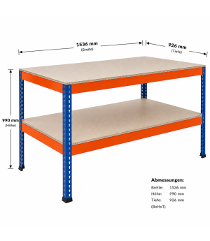 Packtisch Werktisch Z1 SCHULTE Lagertechnik blau/orange 990x1536x926 mm