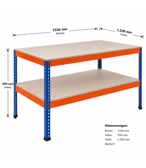 Packtisch Werktisch Z1 SCHULTE Lagertechnik blau/orange 990x1536x1230 mm
