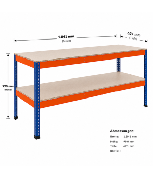 Packtisch Werktisch Z1 SCHULTE Lagertechnik blau/orange 990x1841x621 mm