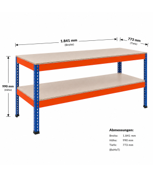 Packtisch Werktisch Z1 SCHULTE Lagertechnik blau/orange 990x1841x773 mm