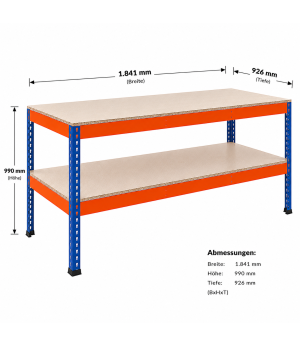 Packtisch Werktisch Z1 SCHULTE Lagertechnik blau/orange 990x1841x926 mm