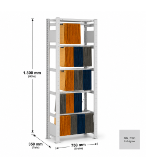 Pendelhefterregal Grundregal Leitz/Elba 1800x750x350 mm, 5 Pendelstangen