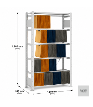 Pendelhefterregal Grundregal Leitz/Elba 1800x1000x350 mm, 5 Pendelstangen, Rahmen montiert