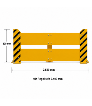 Rammschutzwand für Doppelregal, 2x 1.100 mm Regaltiefe, 800 mm Höhe