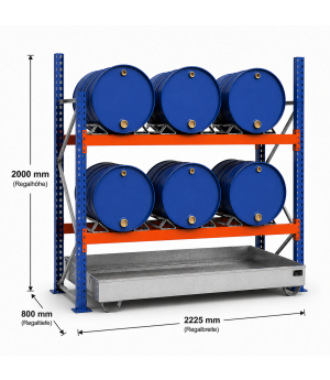 Fassregal Grundregal 2000x2225x800 mm für 6x200 l Fässer liegend
