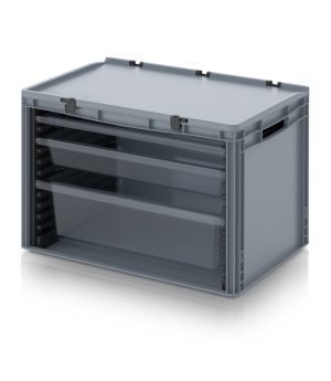 Schubladenbehälter Komplettsystem SB-S1.2 in silbergrau (RAL 7001), 600 × 400 mm