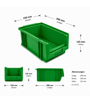 Sicht-Lagerkasten 290x150x125 mm Modell E, grün