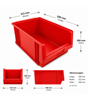 Sicht-Lagerkasten 500x315x200 mm Modell A, rot