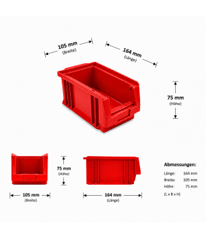 Sicht-Lagerkasten 164x105x75 mm Modell G, rot