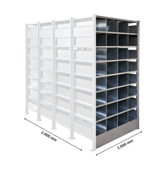 Wabenregal Anbauregal, 2.500x1.000x2.000 mm (HxBxT), 10 Ebenen, 40 Fächer, 85 kg/Fach, verzinkt