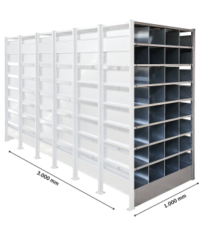 Wabenregal Anbauregal, 2.000x1.000x3.000 mm (HxBxT), 8 Ebenen, 32 Fächer, 85 kg/Fach, verzinkt