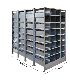 Wabenregal Grundregal, 2.500x1.000x2.000 mm (HxBxT), 10 Ebenen, 40 Fächer, 85 kg/Fach, verzinkt
