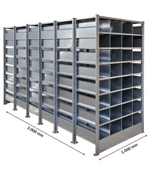 Wabenregal Grundregal, 2.000x1.000x3.000 mm (HxBxT), 8 Ebenen, 32 Fächer, 85 kg/Fach, verzinkt