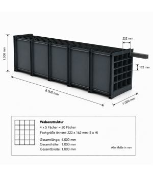 Wabenregal RESTO 20-6000 Wabenregal 20 Fächer 6000 mm Länge