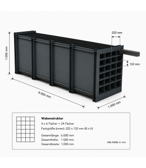 Wabenregal RESTO 24-6000 Wabenregal 24 Fächer 6000 mm Länge