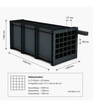 Wabenregal RESTO 25-3000 Wabenregal 25 Fächer 3000 mm Länge