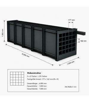 Wabenregal RESTO 25-6000 Wabenregal 25 Fächer 6000 mm Länge