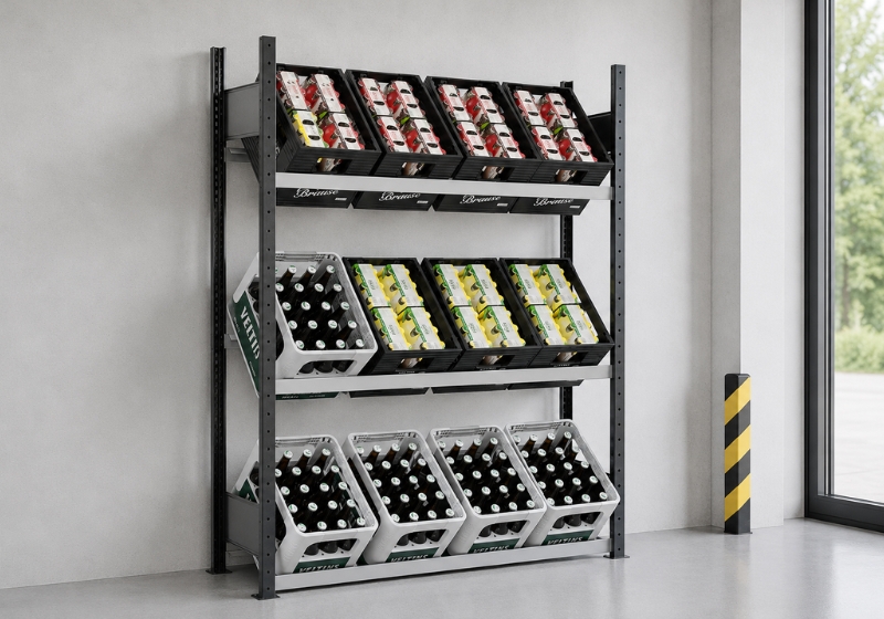 Getränkelagerung Regalsystem für Flaschen und Getränkekisten