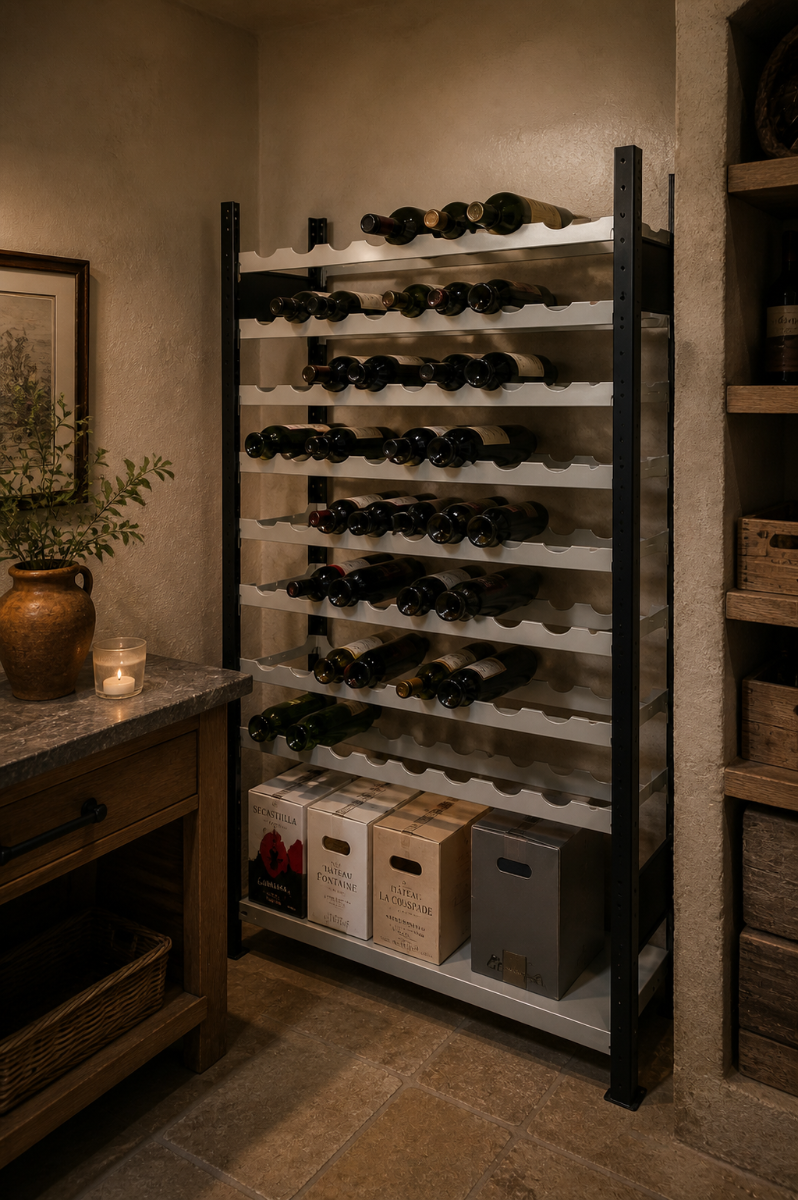 Weinregal Grundregal 1800x1000x250 mm 9 Ebenen, schwarz/silber von SCHULTE Lagertechnik